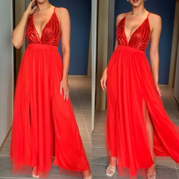 Luxe sequins open back party formal evening wedding gown dress LAST PACK - Picture 6 of 16